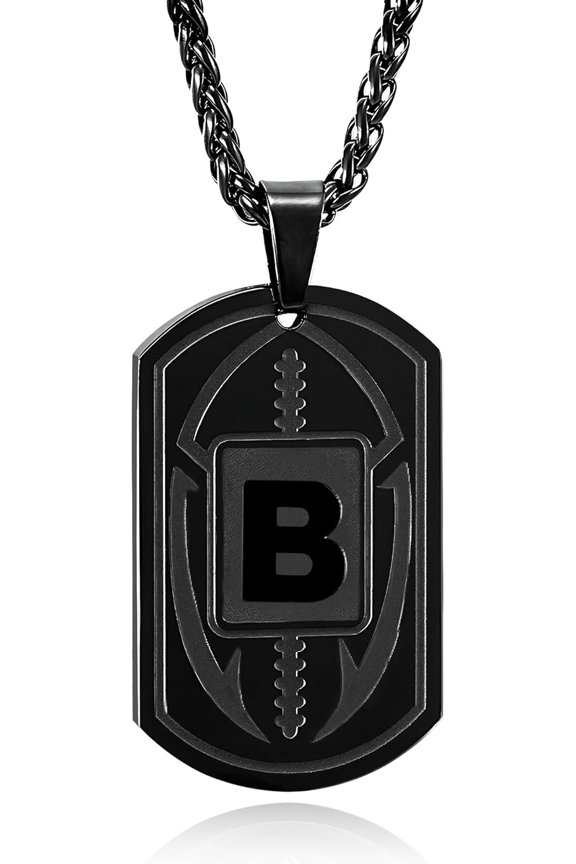Easter Basket Filler - Football Dog Tag Letter Necklace, Stainless Steel Letter Pendant, Athlete Jewelry, Christmas Birthday Gift, for Him, Boyfriend, Husband or Dad.