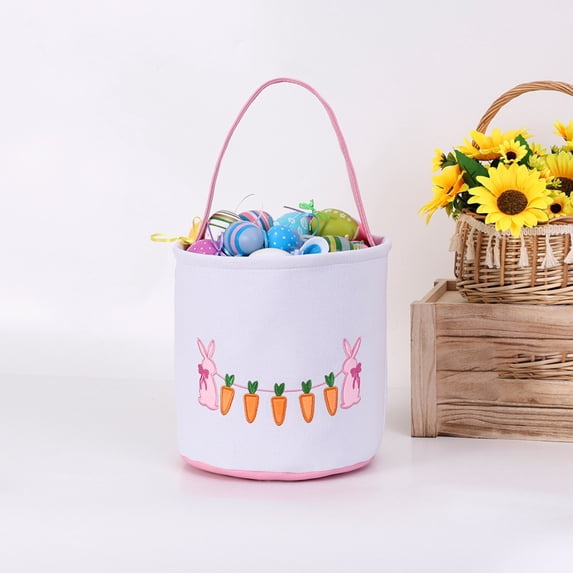 Easter Basket Floral Pattern Easter Basket with Ruffles, Cloth Storage Tote for Eggs & Decor, Easter Gift & Spring Home Decoration Multicolor