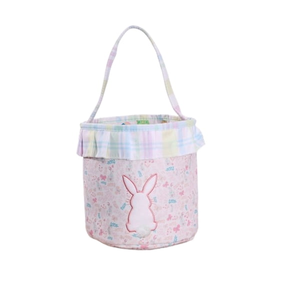 Easter Basket, Floral Pattern Storage Tote Bag for Egg Hunt, Soft Cloth Bunny Basket for Spring Party Gift, 8.7x10 In
