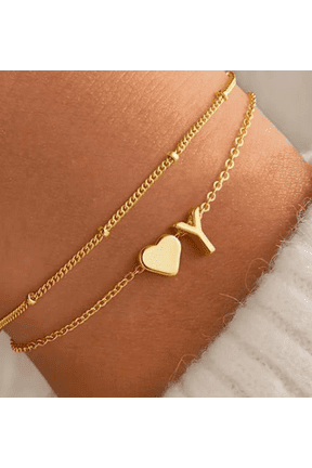 Easter Basket Gift for Children and Girls, 14K Gold Plated Heart shaped Initial Bracelet for Teenage Girls Gift Fashionable Something Exquisite Gold Bracelet for Women and Girls Easter Gift