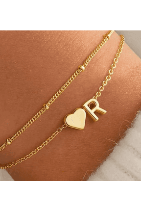 Easter Basket Gift for Children and Girls, 14K Gold Plated Heart shaped Initial Bracelet for Teenage Girls Gift Fashionable Something Exquisite Gold Bracelet for Women and Girls Easter Gift