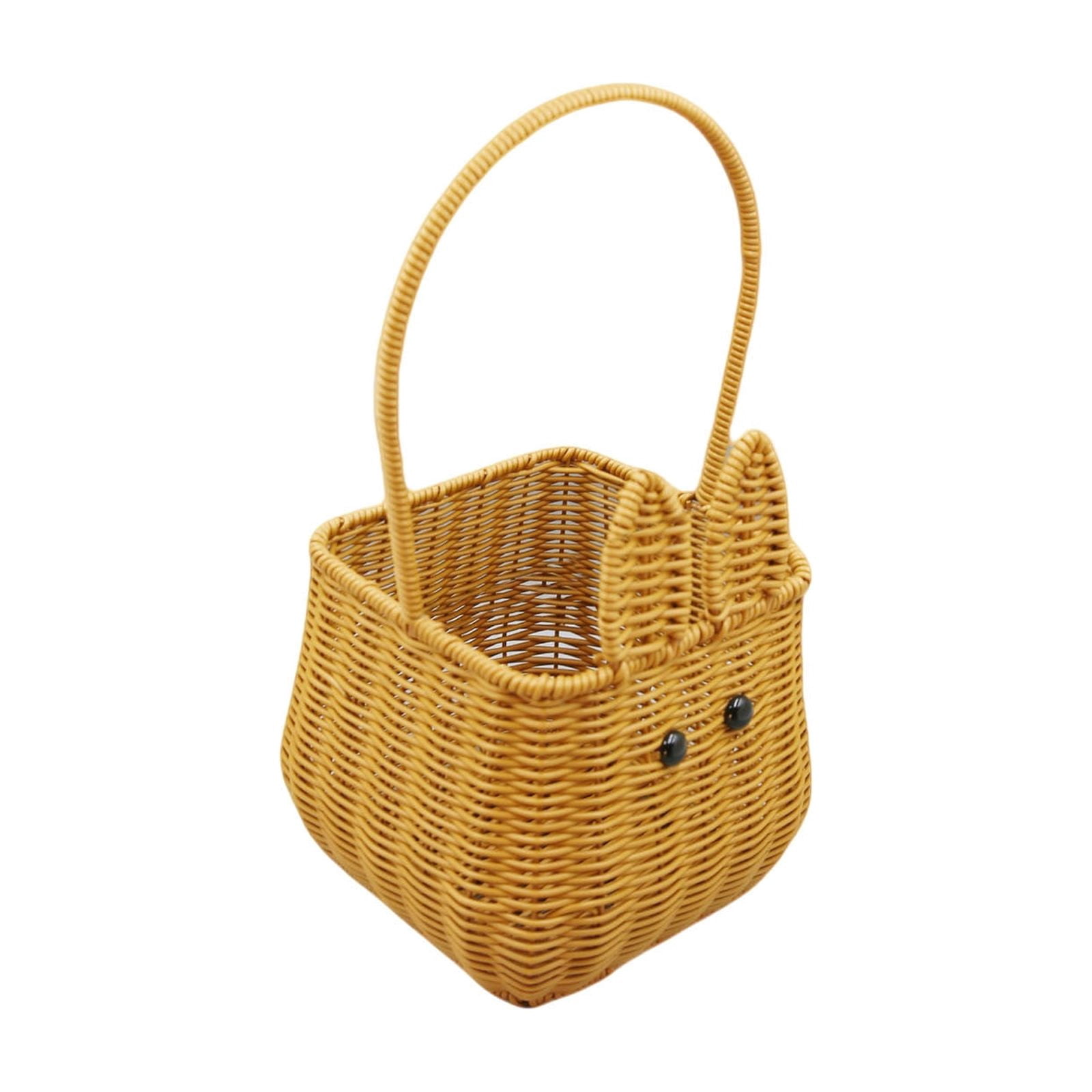 Easter Basket with Handle, Cute Bunny Woven Rabbit Basket for Kids Easter Egg , Multi-Purpose Picnic, Storage Organizer for Toys, Fruit, Beach, Nursery & Home Decor