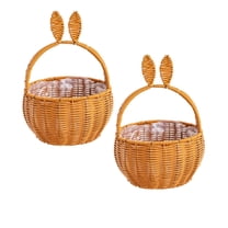 Easter Basket with Handle Easter Bunny Rattan Woven Basket Picnic Basket with Rabbit Ear Straw Wicker Easter Egg Candy Basket for Egg Hunt Party Supplies Easter Gifts