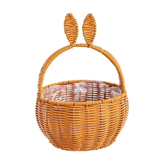 Easter Basket with Handle Easter Bunny Rattan Woven Basket Picnic Basket with Rabbit Ear Straw Wicker Easter Egg Candy Basket for Egg Hunt Party Supplies Easter Gifts