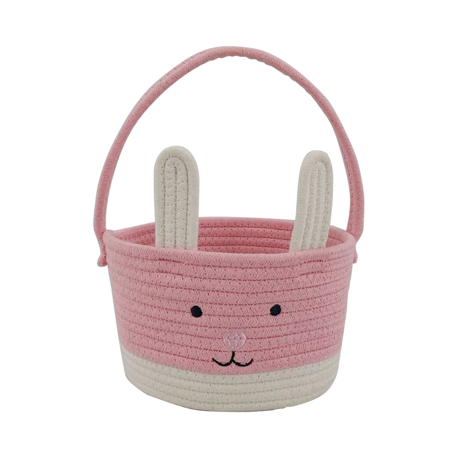 Easter Basket with Handle, Rustic Cotton Handle Bunny Storage Basket, for Easter Egg Hunts, Picnics, and Desktop Storage, Ideal for Kids and Toddlers