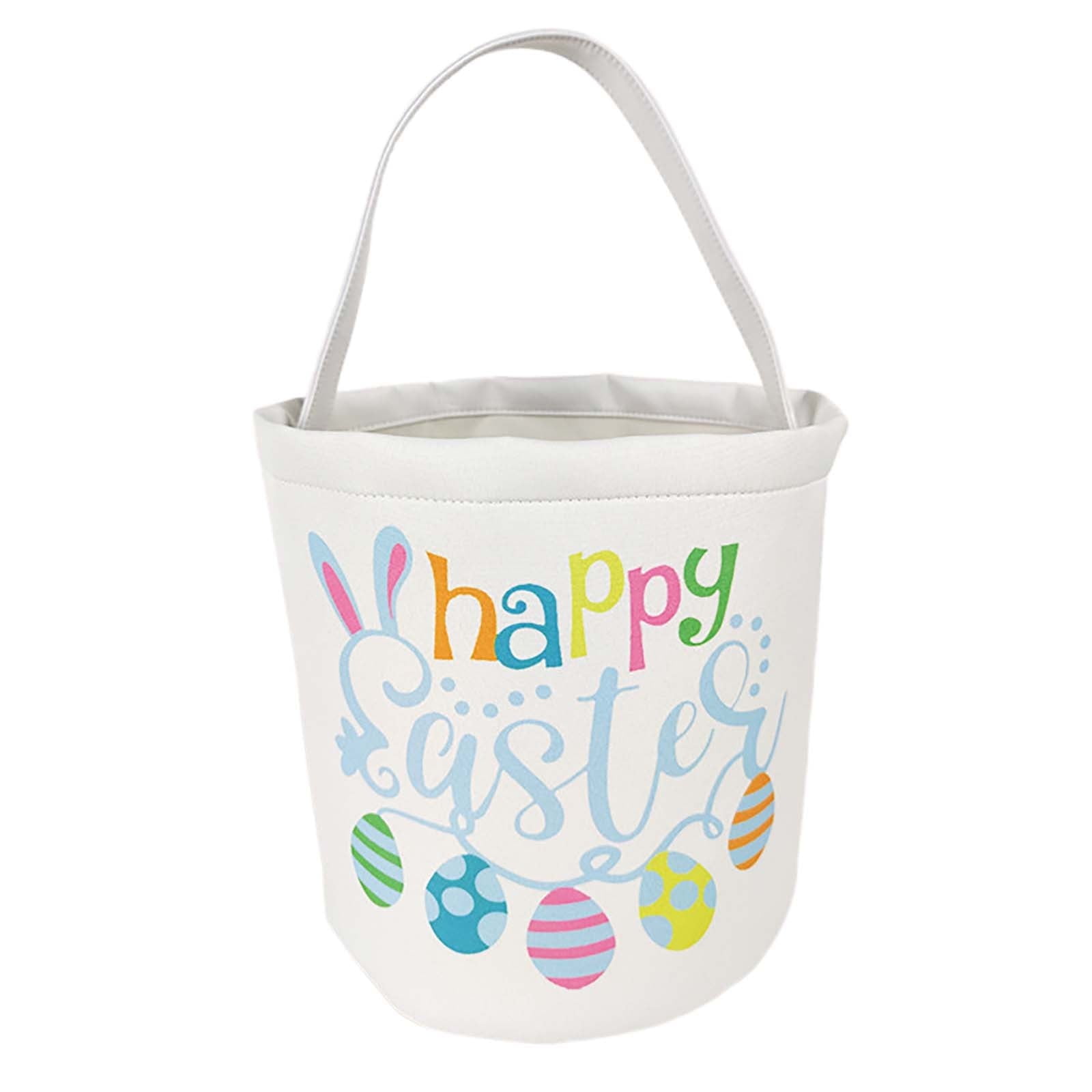 Easter Basket Holiday Rabbit Bunny Printed Canvas Gift Carry Candy Bag ...