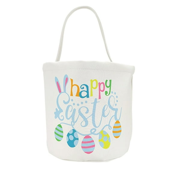 Easter Basket Holiday Rabbit Bunny Printed Canvas Gift Carry Candy Bag