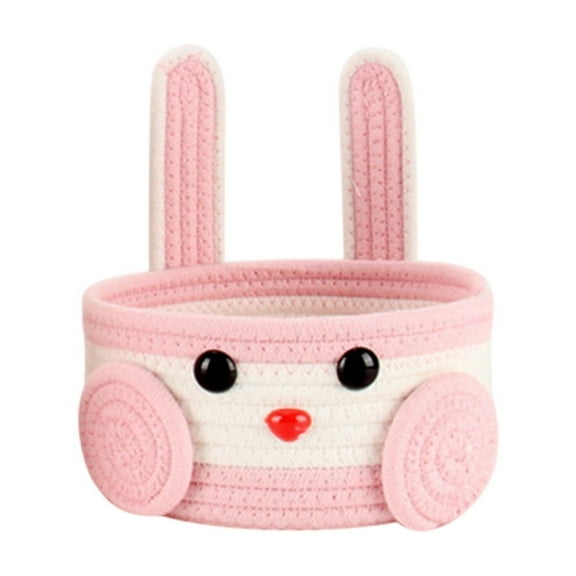Easter Basket for Kids - Cute Pink Bunny Woven Bag for Girls, Personalized Large Easter Baskets, Durable Egg Hunt Storage for Boys Toddler & Baby(7.8X3.9In)