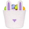 thumbnail image 1 of Easter Basket for Kids, Woven Cotton Rope Storage Basket with Cute Bunny Ears, Purple and White Gift Bucket for Easter Egg Hunt and Nursery Decor, 2 Styles, 1 of 3
