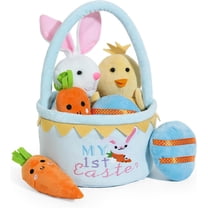 Easter Basket -My First Easter Basket Stuffed Plush Playset Baby's First Easter Basket Stuffed Cartoon Bunny Easter Egg Plush Basket for Kids 5pcs (Blue)