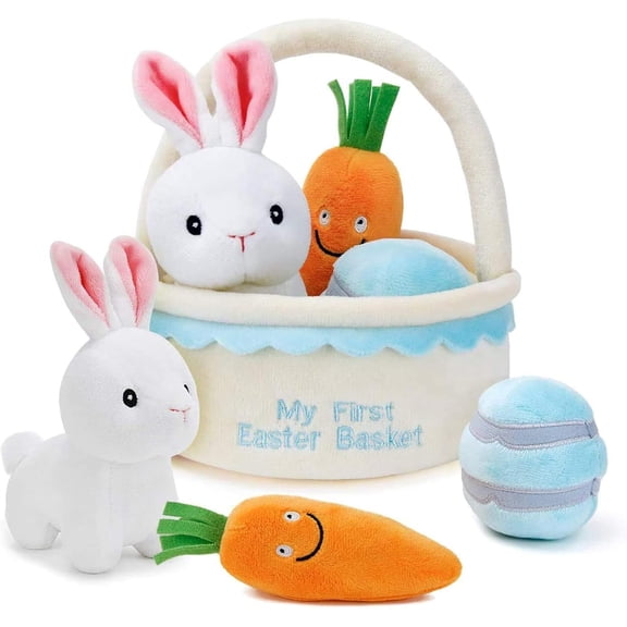 Easter Basket -My First Easter Basket Stuffed Plush Playset Baby's First Easter Basket Stuffed Cartoon Bunny Easter Egg Plush Basket for Kids