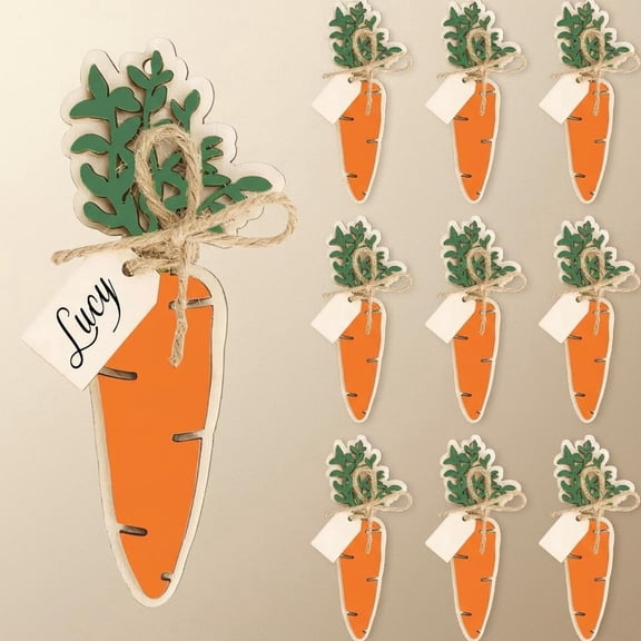 Easter Basket Name Tags Rustic Wooden Gift Tags Orange Carrot Wood Cutouts Label Ornaments with Hemp Rope for Spring Holiday Party Farmhouse Tree