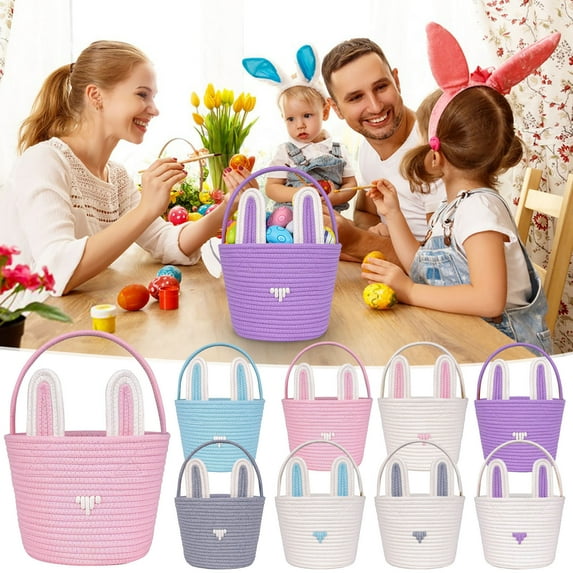 Easter Basket Personalized Easter Basket Girls Easter Basket Woven Easter Gifts Basket with Handle Empty Bunny Eggs Basket for Girls Boys Easter Supplies