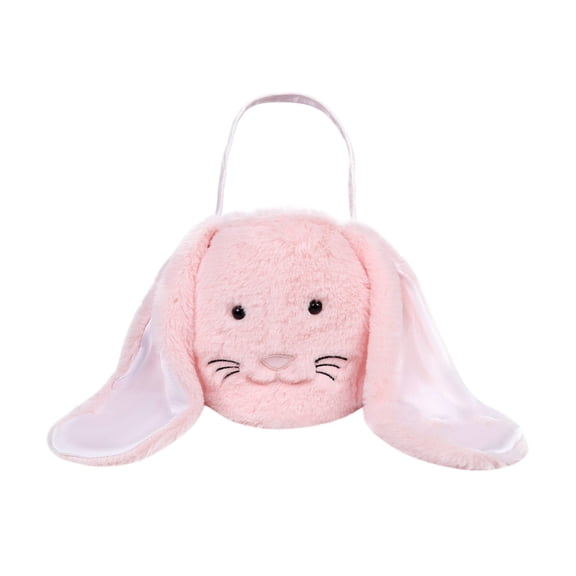 Easter Basket Plush, Bunny Easter Basket for Kids, Plush Easter Buckets with Long Ear Easter Bags for Boys Girls, Easter Tote Bags for Decorations Gifts Storage (Pink)