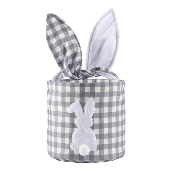 Easter Basket With Rabbit Ear Handles, 6 Inch Small Bucket Basket for Egg Hunt, Decorative Cloth Storage Bin for Candy, Toys, Party Favors and Holiday Decorations