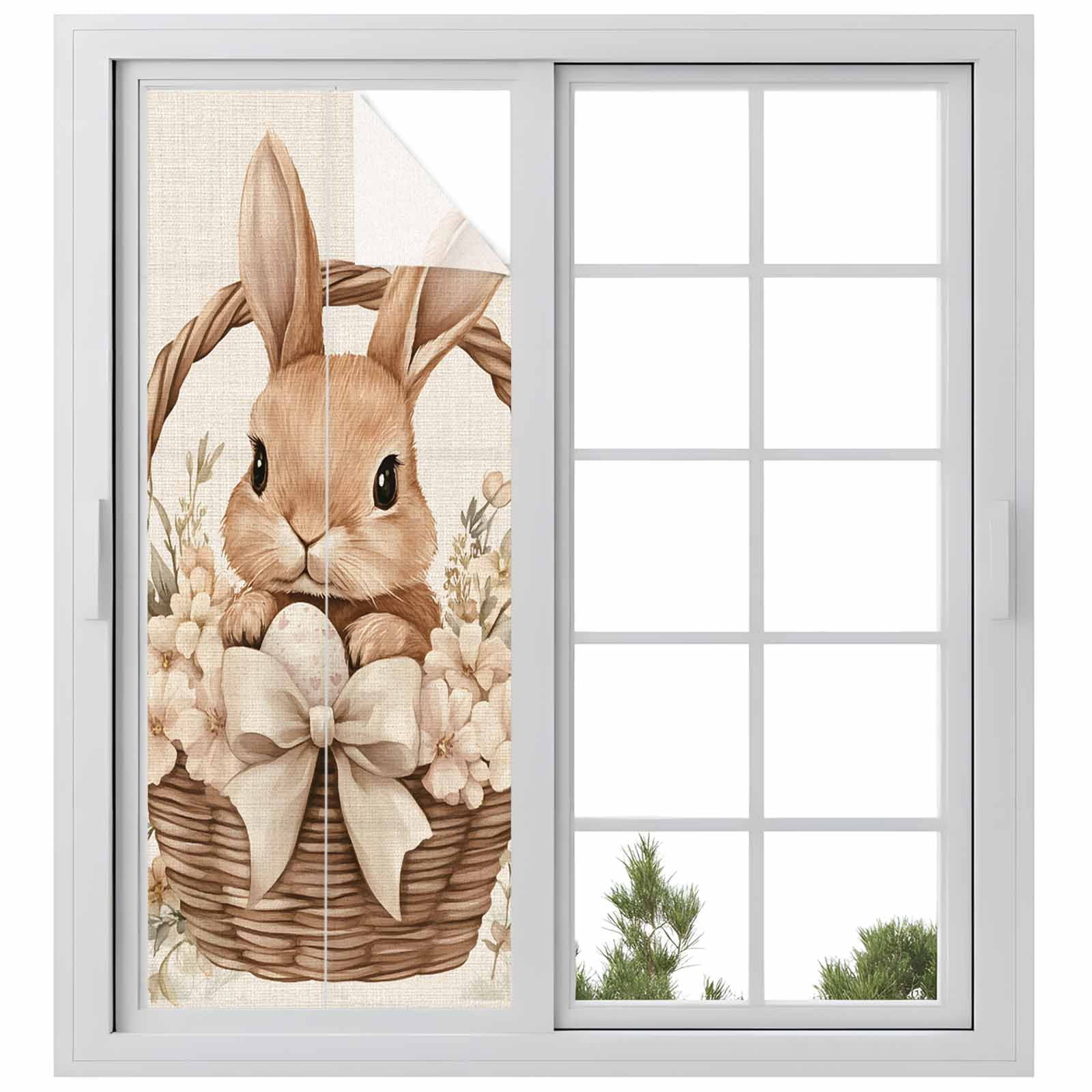 Easter Basket Rabbit Window Privacy Film, Vintage Bowknot Egg Spring ...