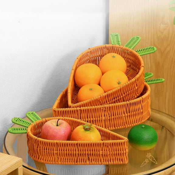 Easter Basket Radish Shaped Bamboos Woven Fruit Basket Stand Bowl Decorative Bread Serving Bowl Set Kitchen Natural Rattan Picnic Basket Round Stackable
