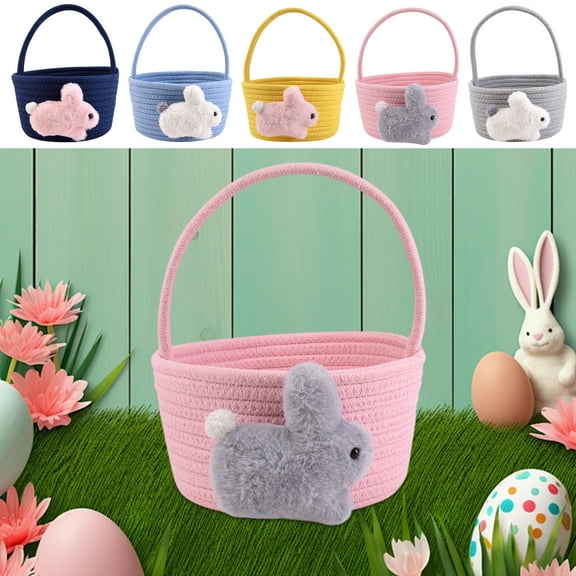 Easter Basket Rope Woven Easter Bunny Storage Basket - Black Small Decorative Organizer Bin for Eggs,Makeup & Toy Perfect Desktop Sundries Storage