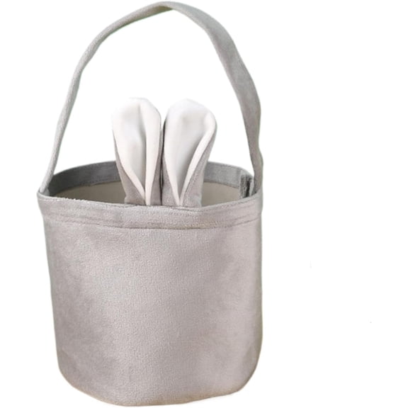 Easter Basket Seersucker Egg Hunt Bunny Baskets with Cute Rabbit Ears Easter Party Gifts (Gray)