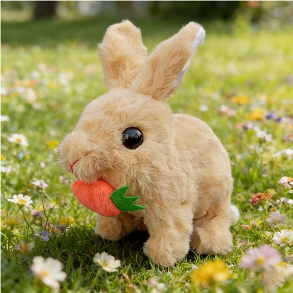 Easter Basket Stuffer Realistic Bunny Toy, Bunny Toys Educational Interactive Toys Bunnies Can Walk and Talk, Handmade Hopping Realistic Bunny Toy (Yellow)