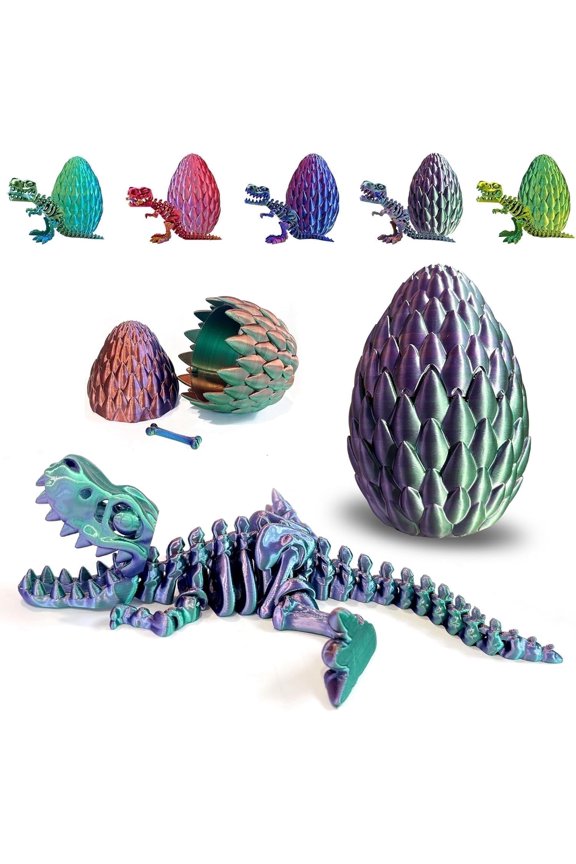 SHUWND Easter Basket Stuffers - 3D Printed Dinosaur Fidget Toy, Mystery Crystal Dinosaur Egg with Articulated Tyrannosaurus Rex, Easter Basket Gifts Flexible Rexy Toys