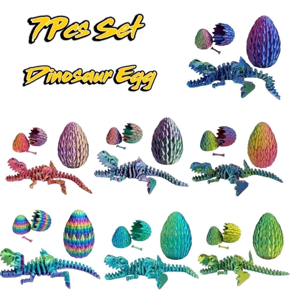 Easter Basket Stuffers - 3D Printed Dinosaur Toy, Mystery Crystal Dinosaur Egg with Articulated Tyrannosaurus Rex, Easter Basket Gifts Flexible Rexy Toys