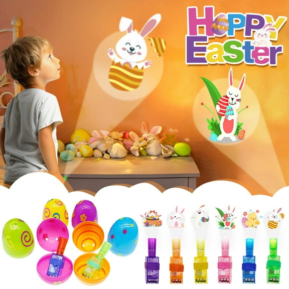 Easter Basket Stuffers 6 Pack Finger Projector Lights Glow In The Dark Easter Toys Gifts Bags Prizes For Kids Boys Girls Glow Egg Fillers Party Favors Classroom Use