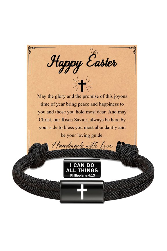 Easter Basket Stuffers - Cross Bible Verse Bracelet for Men, Adjustable Braided Rope Christian Gift