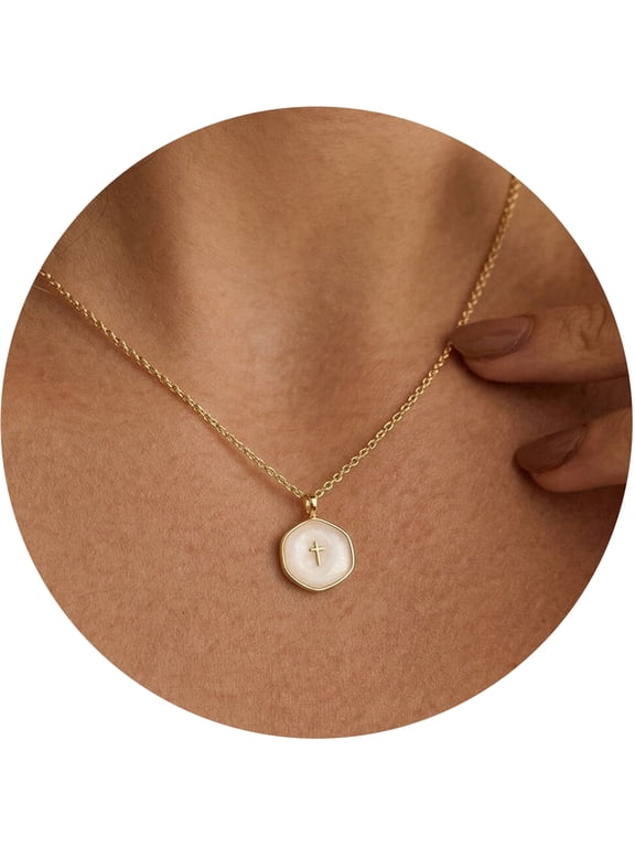 Dainty Cross Necklace for Women, Polished Plated Christian Baptism Religious Faith Jewelry Gift