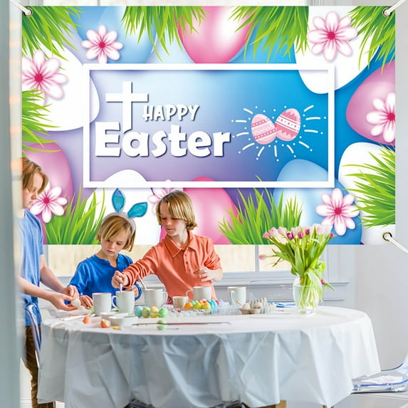 Easter Basket Stuffers Easter Banner Holiday Decorations Eggs Bunny Banner Cloth Holiday Party Photo Background