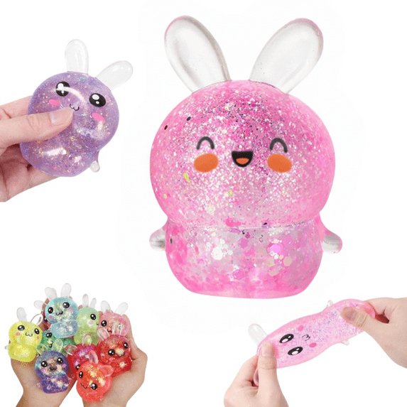 Easter Basket Stuffers,Easter Basket Essentials, Squeeze Easter Bunny Stress Balls for All Ages,Easter Toys Stress Relief Fidget Balls,Easter Party Favors,Easter Basket Ideas Gifts(Pink001)