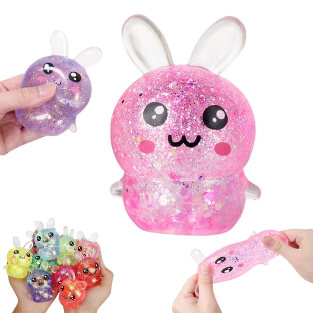 Easter Basket Stuffers,Easter Basket Essentials, Squishy Easter Bunny Stress Balls for All Ages,Easter Toys Stress Relief Fidget Balls,Easter Party Favors,Easter Basket Ideas Gifts(Pink)