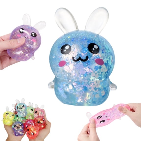 Easter Basket Stuffers,Easter Basket Essentials, Squishy Easter Bunny Stress Balls for All Ages,Easter Toys Stress Relief Fidget Balls,Easter Party Favors,Easter Basket Ideas Gifts(Blue)