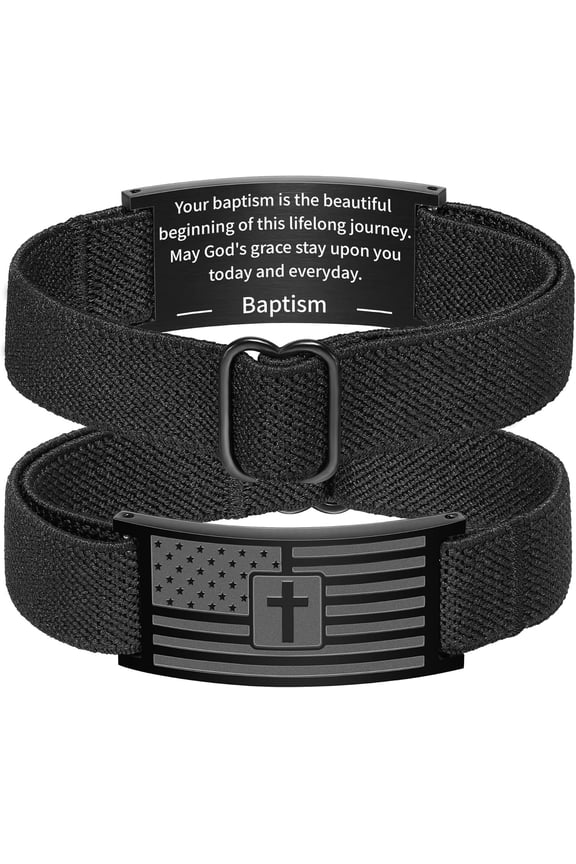 Easter Basket Stuffers - Flag Verse Bracelet for Men Boys, Black Elastic Stretch Strap Adjustable Bracelets Christian Gifts