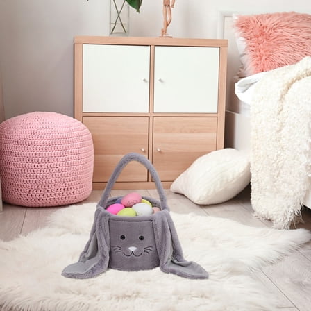 Easter Basket Stuffers Gift for Toddler Girl Boy,Easter Bunny Basket with Long Ears - Adjustable Handle Easter Gift Basket for Kids Egg Hunts, Party Decor, and Storage