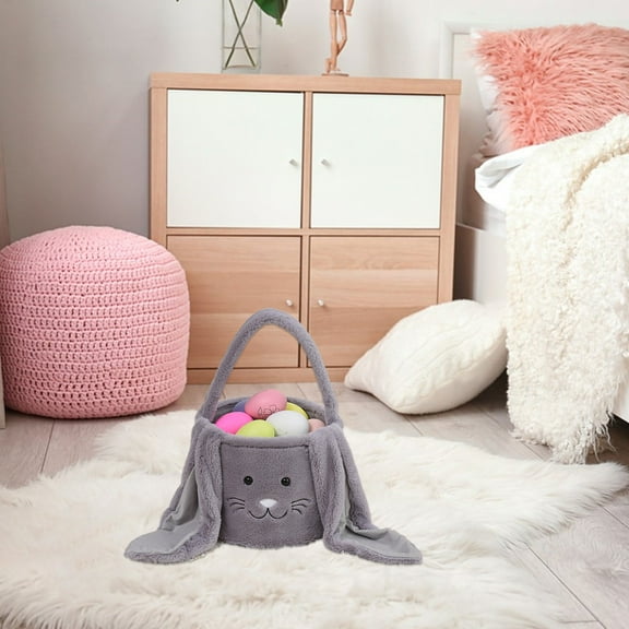 Easter Basket Stuffers Gift for Toddler Girl Boy,Easter Bunny Basket with Long Ears - Adjustable Handle Easter Gift Basket for Kids Egg Hunts, Party Decor, and Storage