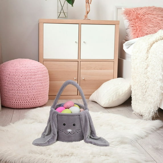 Easter Basket Stuffers Gift for Toddler Girl Boy,Easter Bunny Basket with Long Ears - Adjustable Handle Easter Gift Basket for Kids Egg Hunts, Party Decor, and Storage