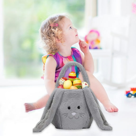 Easter Basket Stuffers Gift for Toddler Girl Boy,Easter Bunny Long Ears Basket - White Tote Bag for Easter Egg Hunts, Candy Storage, and Party Decor