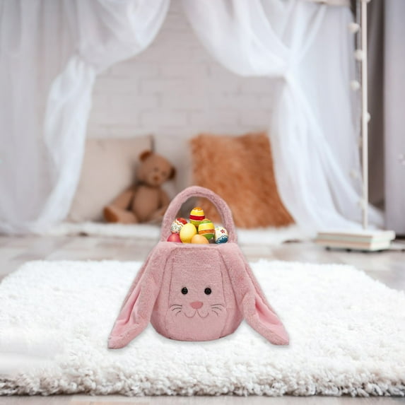 Easter Basket Stuffers Gift for Toddler Girl Boy,Easter Bunny Long Ears Basket - White Tote Bag for Easter Egg Hunts, Candy Storage, and Party Decor