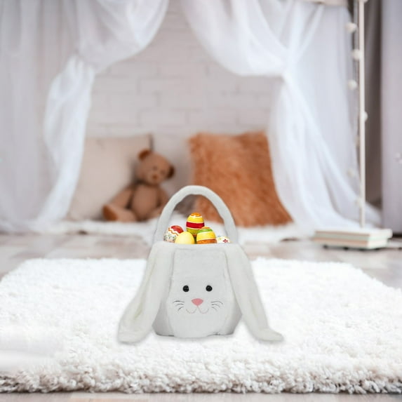 Easter Basket Stuffers Gift for Toddler Girl Boy,Easter Bunny Long Ears Basket - White Tote Bag for Easter Egg Hunts, Candy Storage, and Party Decor