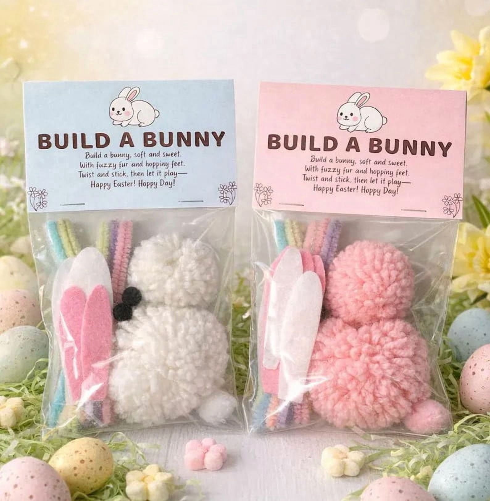 Easter Basket Stuffers, Handmade Build a Bunny Craft Kit, 2 Pack Easter DIY Art Set for Kids, Spring Easter Crafts for Classroom Party Activities, Gift for Boys Girls