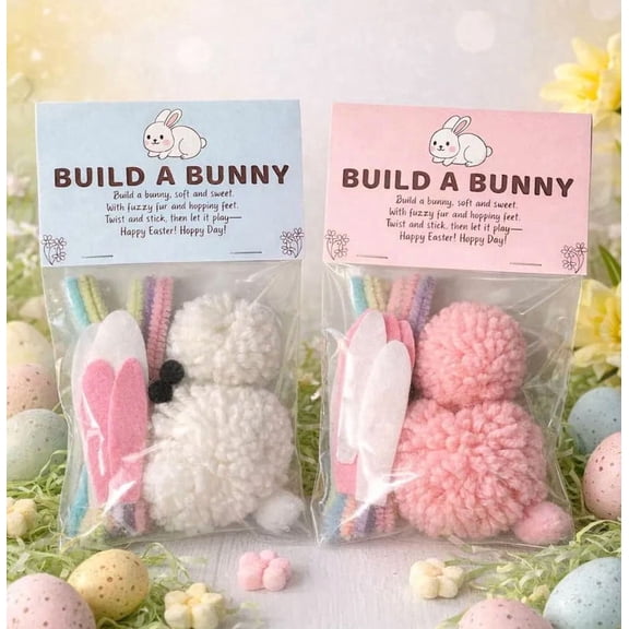Easter Basket Stuffers, Handmade Build a Bunny Craft Kit, 2 Pack Easter DIY Art Set for Kids, Spring Easter Crafts for Classroom Party Activities, Gift for Boys Girls