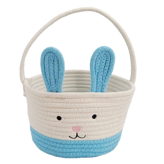 Easter Basket White and Blue Bunny Cotton Basket Rabbit Buckets Easter Tote Bags Children Gift Storage Handbag Easter Basket Stuffers under $5