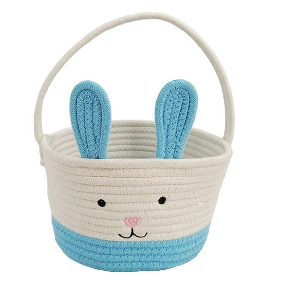 Easter Basket White and Blue Bunny Cotton Basket Rabbit Buckets Easter Tote Bags Children Gift Storage Handbag Easter Basket Stuffers under $5