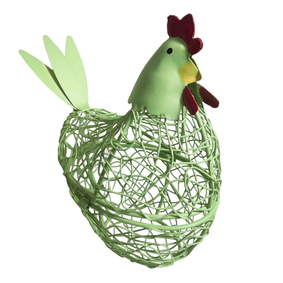 Easter Basket,Wire Chicken Egg Basket, Portable Kitchen Egg Holder Storage Organizer, Cute Hen Shaped Metal Basket for Eggs, Fruits, Snacks, Easter Home Decor, Countertop(Green)