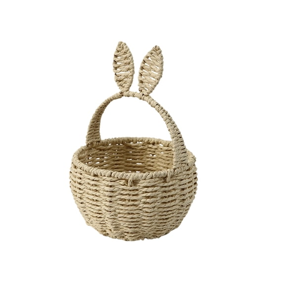 Easter Basket Woven Rope with Bunny Ear Design, Handcrafted Storage Organizer for Holiday Decor, Multiuse Spring Seasonal Gift and Home Item