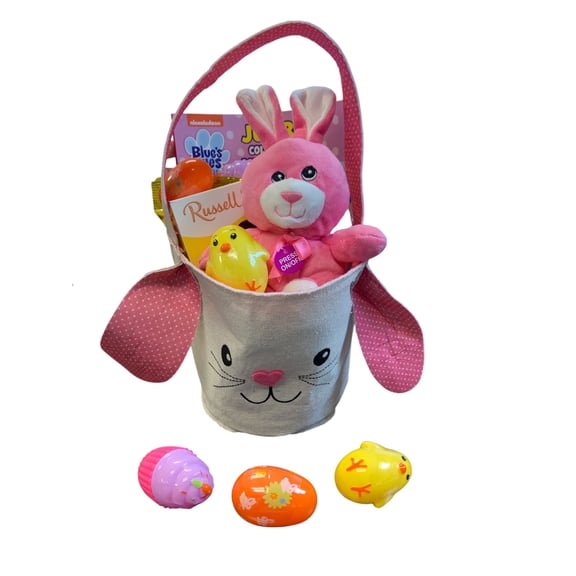 Clear Above Easter Basket for Girls - Small, Canvas Bunny Ears, No Sharp Edges, Premade & Filled