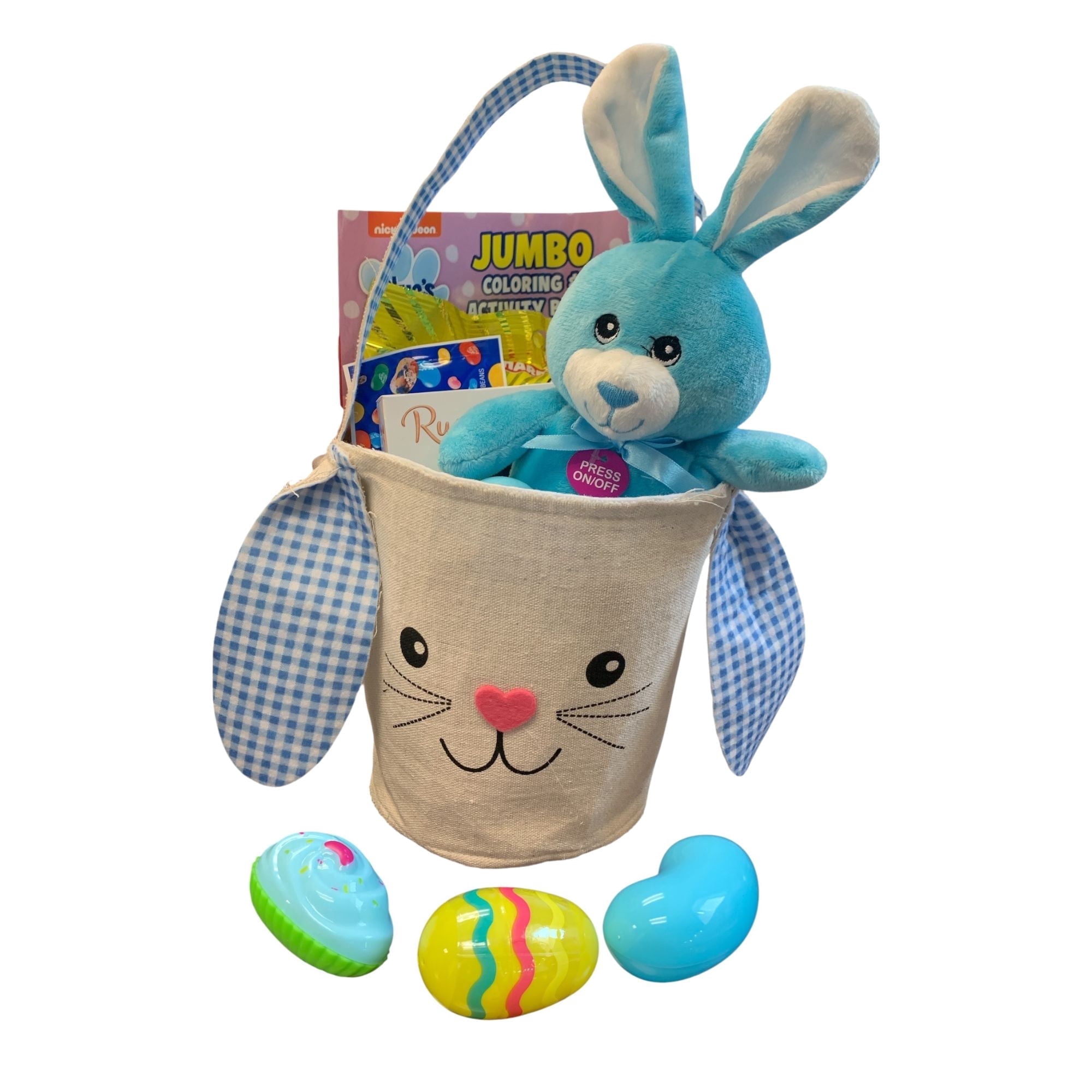 Clear Above Medium Blue Bunny Ears Easter Basket – Prefilled Gift Set