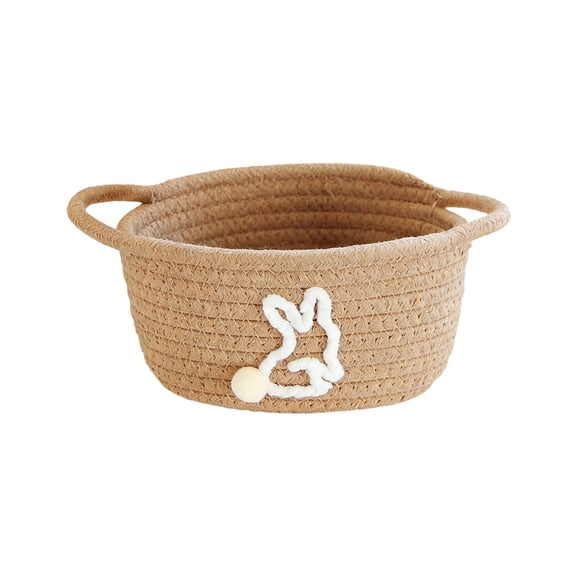 Easter Basket with Handle, Bunny Easter Basket, Woven Rope Gift Empty for Eggs, Baby Treasure Hunt Baskets for Boys and Girls, 1 Pcs, 8.2x6.6x3.9"