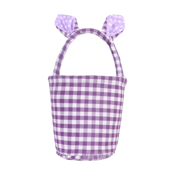Easter Basket with Handle Cute Plaid Fabric Storage Baskets with Bunny Ears Spring Rabbit Candy Tote Bag for Party Home Hunt Egg Game